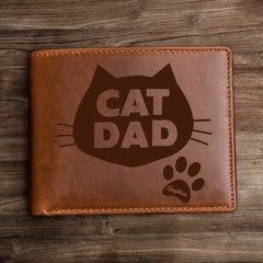 Personalized Cat Dad Custom Cat Name Cat Lovers Gift Leather Wallet