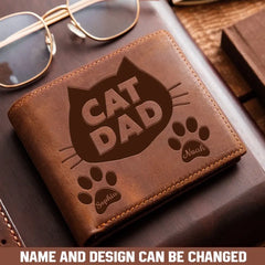 Personalized Cat Dad Custom Cat Name Cat Lovers Gift Leather Wallet