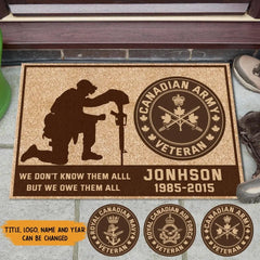 Personalized Canadian Army Veteran Custom Name & Time Doormat Printed