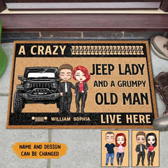 Paillasson personnalisé une dame de jeep folle et un vieil homme grincheux vivant ici couple jeep