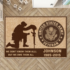 Personalized US Army Veteran Custom Name & Time Doormat Printed