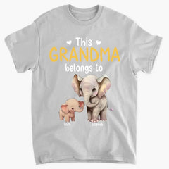 Personalize this grandma's clothes with elephant children's names printed on them