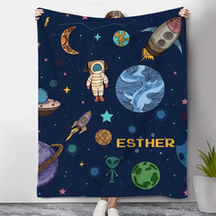 Couverture personnalisée pour bébé fusée spatiale couverture d'astronaute Alien conception personnalisée couverture de nom de bébé pour tout-petits enfants filles garçon 