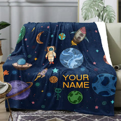 Personalized Space Rocket Baby Blanket Astronaut Throw Blanket Alien Custom Design Baby Name Blanket for Toddler Kids Girls Boy