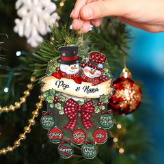 Snowman Grandpa & Grandma Mom & Dad Christmas Ball Kids Personalized Acrylic Ornament