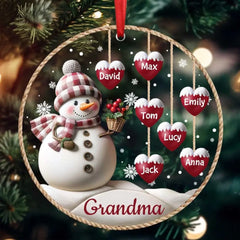 Ornement personnalisé joyeux Noël bonhomme de neige grand-mère maman à suspendre en forme de cœur doux pour enfants