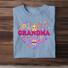 T-shirt personnalisé grand-mère et enfant coeur imprimé