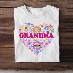 T-shirt personnalisé grand-mère et enfant coeur imprimé