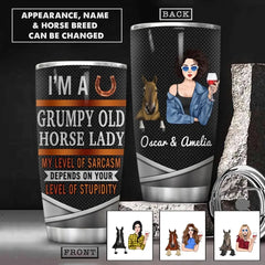 Personnalisé Je suis un vieux cheval grincheux Lady Tumbler imprimé