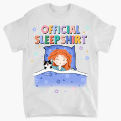 Chemise de sommeil officielle, jolie fille avec son chien et son chat, cadeau de maman chien et chat, t-shirt personnalisé pour amoureux des chiens et des chats