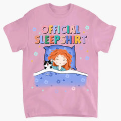 Chemise de sommeil officielle, jolie fille avec son chien et son chat, cadeau de maman chien et chat, t-shirt personnalisé pour amoureux des chiens et des chats