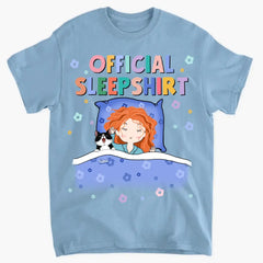 Chemise de sommeil officielle, jolie fille avec son chien et son chat, cadeau de maman chien et chat, t-shirt personnalisé pour amoureux des chiens et des chats