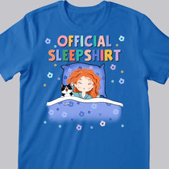 Chemise de sommeil officielle, jolie fille avec son chien et son chat, cadeau de maman chien et chat, t-shirt personnalisé pour amoureux des chiens et des chats