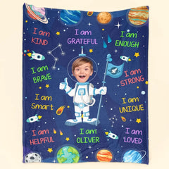 Kid Affirmations I Am Kind Smart Loved Astronaut - Couverture photo personnalisée 