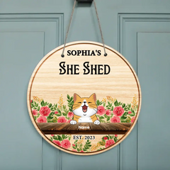 Personalized Wooden Sign, Gift for Pet Lovers, Sheshed Happy Place Floral Vintage Sign