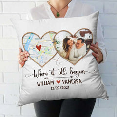 Where It All Began Personalized Map Pillow, First Date Map Print, Custom Photo Pillow Gift