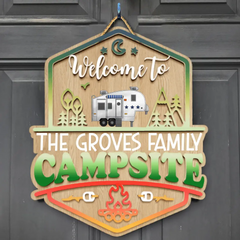 Welcome To The Campsite - Personalized Wooden Door Sign 2 Layers, Gift For Camper, Camping RV Decoration