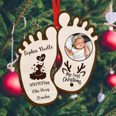 Ornement en bois photo de bébé personnalisé personnalisé - Idée cadeau de Noël pour bébé - Mon premier Noël