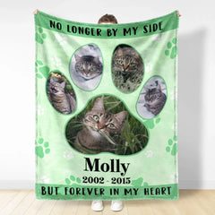 Custom Photo No Longer By My Side But Forever In My Heart - Memorial Gift For Dog Lover, Cat Mom, Pet Loss - Personalized Fleece Blanket