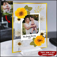 Pressed Flower Custom Picture Frame - Birthday Anniversary Wedding Gift - Mother's Day Father's Day - Graduation - Gift for Her or Him Acrylic Plaque