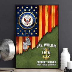 Cadeau personnalisé pour vétéran militaire, rang et nom personnalisés, drapeau rustique américain, affiche en toile