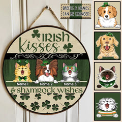 Panneau en bois personnalisé pour la Saint-Patrick, cadeaux pour les amoureux des animaux de compagnie, baisers irlandais Shamrock souhaite des panneaux en bois personnalisés