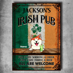 St. Patrick's Day Metal Irish Pub Sign, Gifts For Pet Lovers, For Every Sorrow A Cheer All Are Welcome