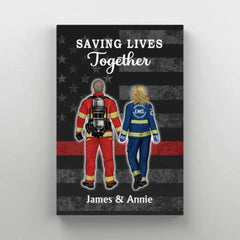 Sauver des vies Couple Friends - Pompier en toile personnalisé, EMS, Officier de police, Militaire, Infirmière