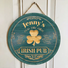 Irish Pub, Clover Sign - Panneau rond en bois personnalisé, décor de la Saint-Patrick