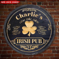 Irish Pub, Clover Sign - Personalized Round Wooden Sign, St. Patrick's Day Decor