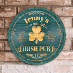 Irish Pub, Clover Sign - Personalized Round Wooden Sign, St. Patrick's Day Decor