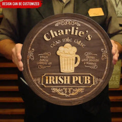 Irish Pub, Clover Sign - Panneau rond en bois personnalisé, décor de la Saint-Patrick
