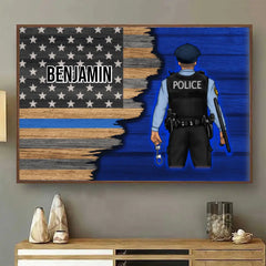 Toile personnalisée, drapeau américain bleu Thin Line, cadeau pour les policiers