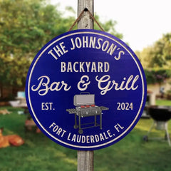 Backyard Bar & Grill, BBQ Sign - Personalized Wooden Sign, Gift For Family, Custom Smoke House Sign