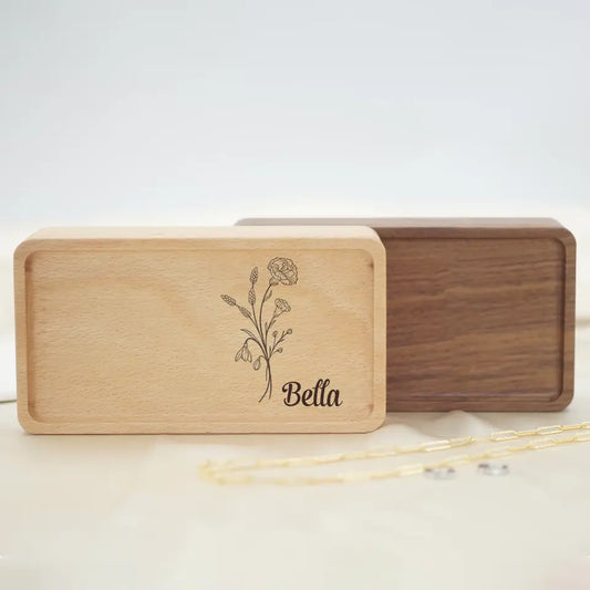 Travel Case Custom Name - Personalized Custom Wood Jewelry Box - Gift For Mom, Grandma, Family Members