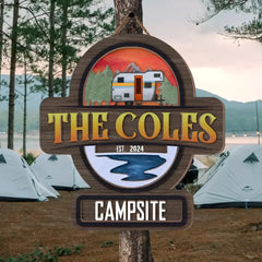 Camping, caravane de voyage - Panneau personnalisé en bois à 2 couches, cadeau pour les amateurs de camping