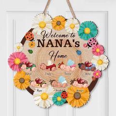 Custom Personalized Nana Wooden Sign - Upto 7 Babies - Mother's Day Gift Idea for Grandma - Welcome To Nana's Home