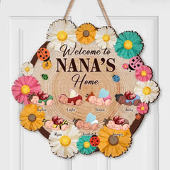 Panneau en bois Nana personnalisé - Jusqu'à 7 bébés - Idée cadeau pour la fête des mères pour grand-mère - Bienvenue chez Nana