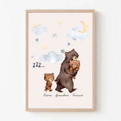Affiche personnalisée de cadre de noms d'ours et d'enfant de grand-mère imprimée