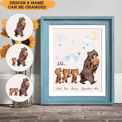 Personalized Grandma Bear & Kid Names Frame Poster Printed