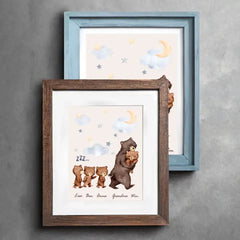 Personalized Grandma Bear & Kid Names Frame Poster Printed