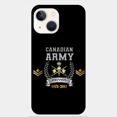 Étui de téléphone personnalisé avec nom et heure de camouflage de grade de l'armée canadienne imprimé