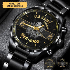 Personalized US Veteran/Soldier Black Stainless Steel Watch Printed