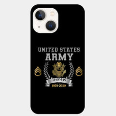 Étui de téléphone personnalisé avec nom et heure de camouflage de grade de l'armée américaine imprimé