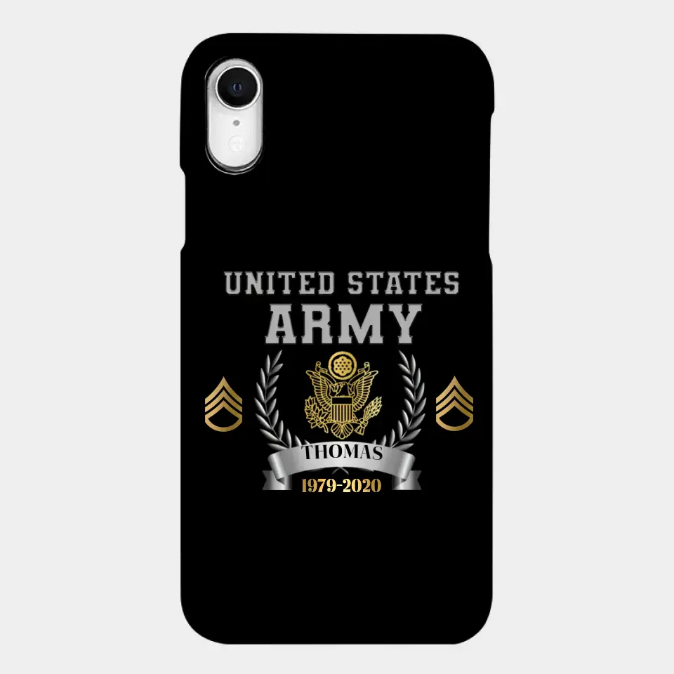 Personalized US Army Rank Camo Custom Name & Time Phonecase Printed
