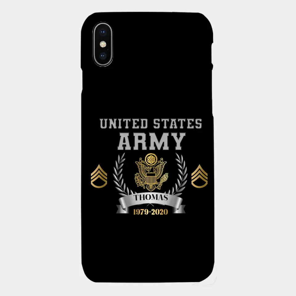Personalized US Army Rank Camo Custom Name & Time Phonecase Printed