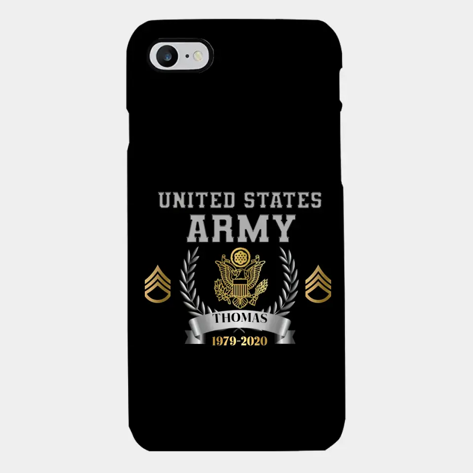 Personalized US Army Rank Camo Custom Name & Time Phonecase Printed