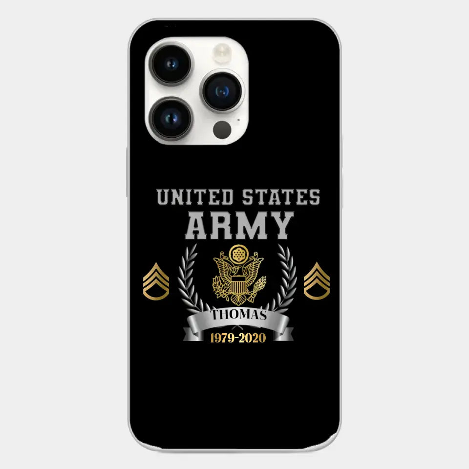 Personalized US Army Rank Camo Custom Name & Time Phonecase Printed
