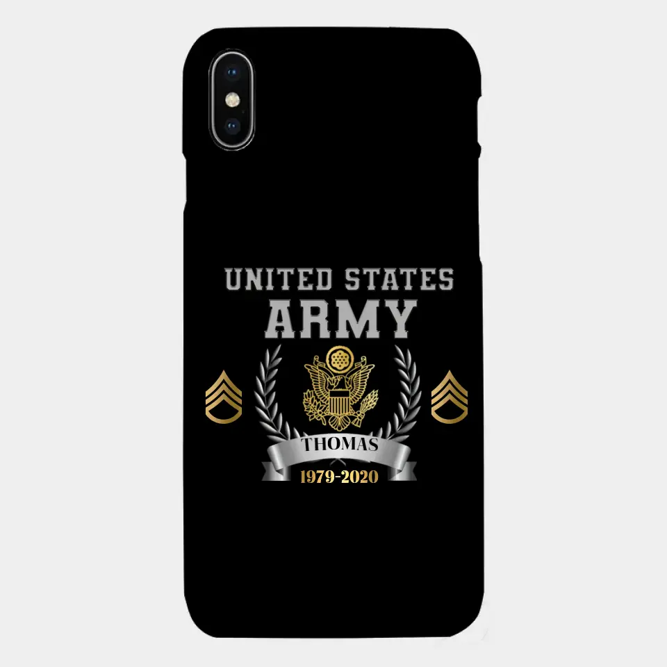 Personalized US Army Rank Camo Custom Name & Time Phonecase Printed