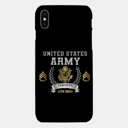 Personalized US Army Rank Camo Custom Name & Time Phonecase Printed